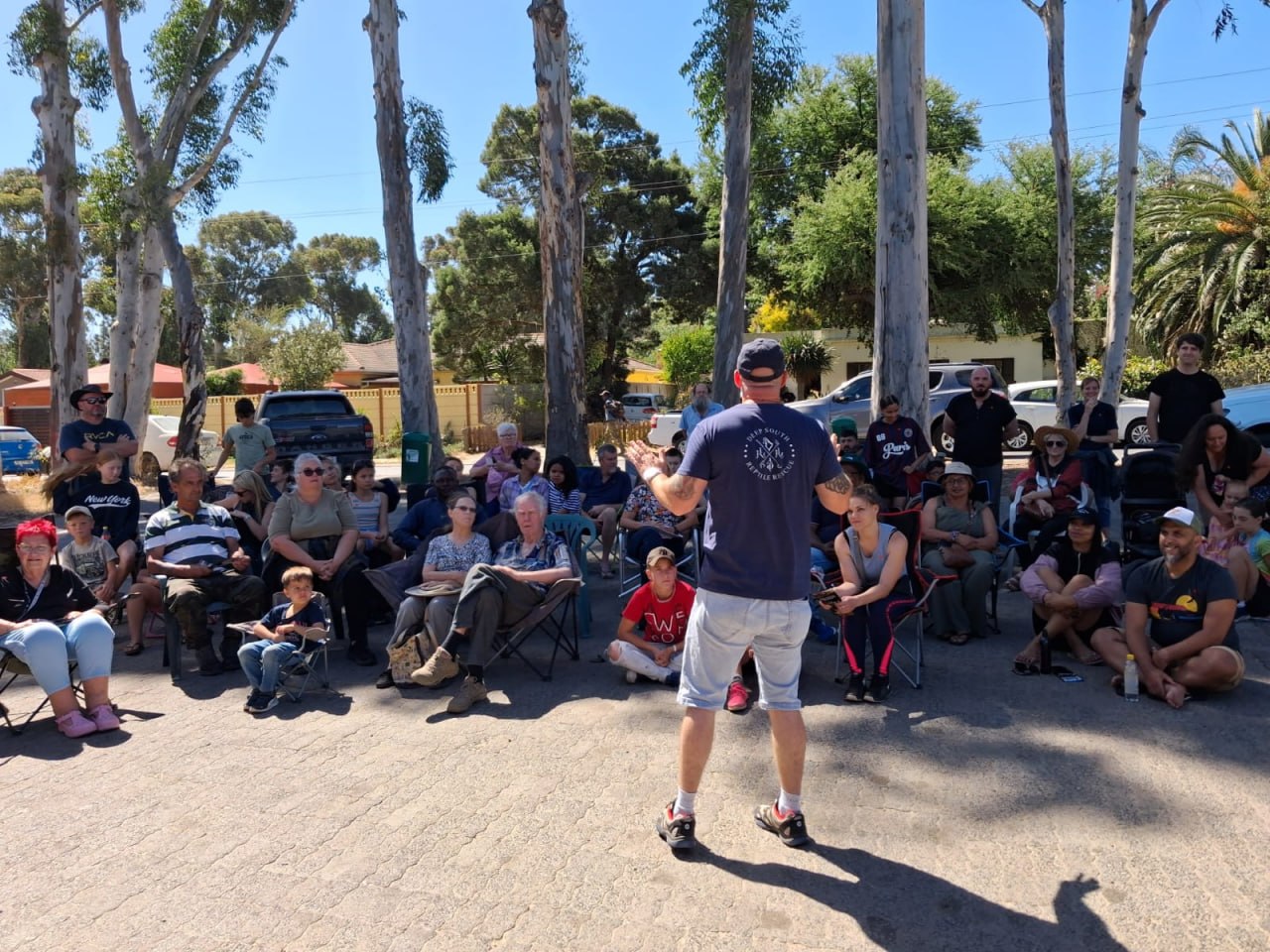 Handler addressing the crowd at the Penhill Snake Show